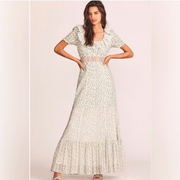 LoveShackFancy dress Stassie White Blue green lace 0 women’s maxi midi lsf